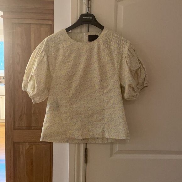 Nwot BIRGITTE HERSKIND bell yellow ditsy floral puff sleeve cotton blouse - Picture 4 of 8